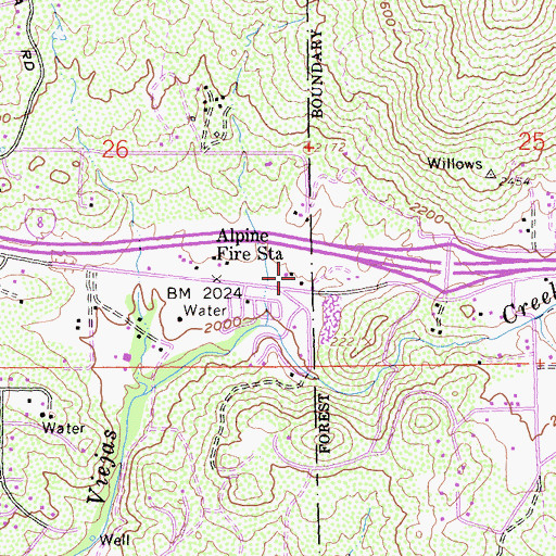 Topographic Map of First Baptist Church of the Willows, CA