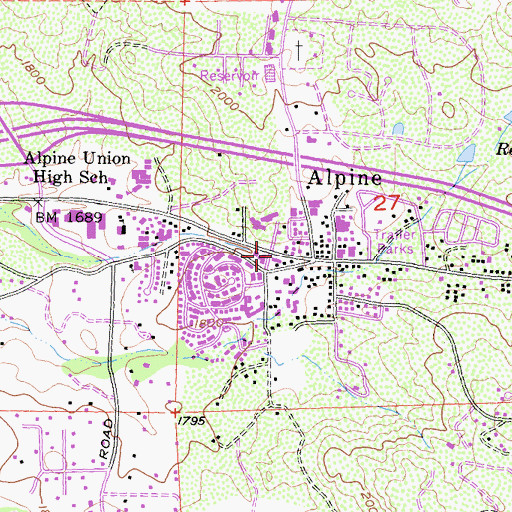 Topographic Map of Alpine Branch San Diego County Library, CA