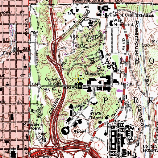 Topographic Map of Old Globe Theater, CA
