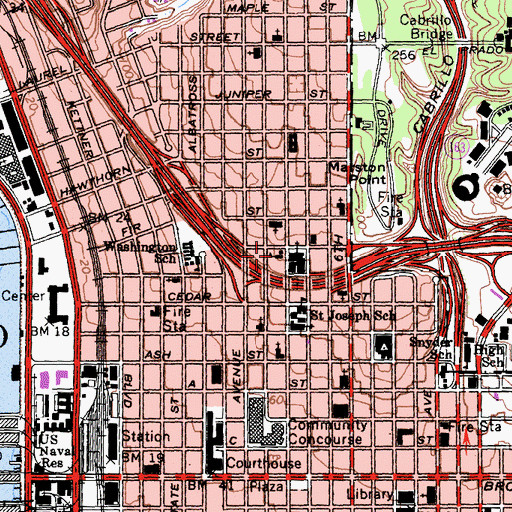 Topographic Map of San Diego City Free School, CA
