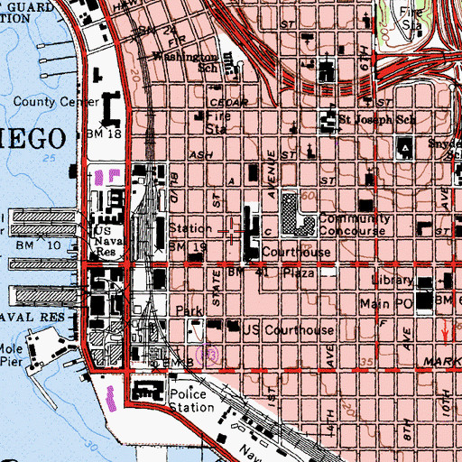 Topographic Map of San Diego County Law Library, CA