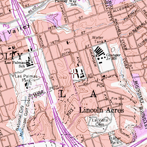 Topographic Map of Lincoln Acres Elementary School, CA