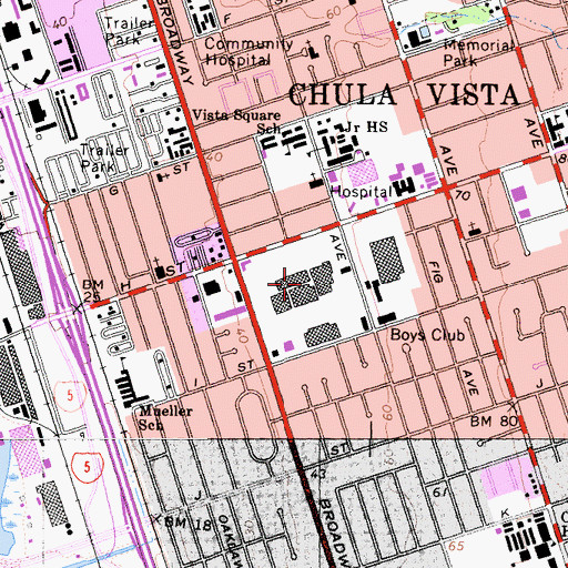 Topographic Map of Chula Vista Shopping Center, CA