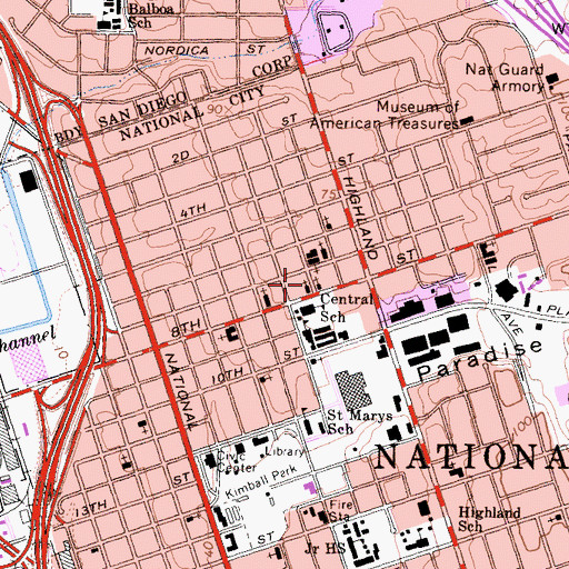 Topographic Map of Saint Matthews Episcopal Church, CA