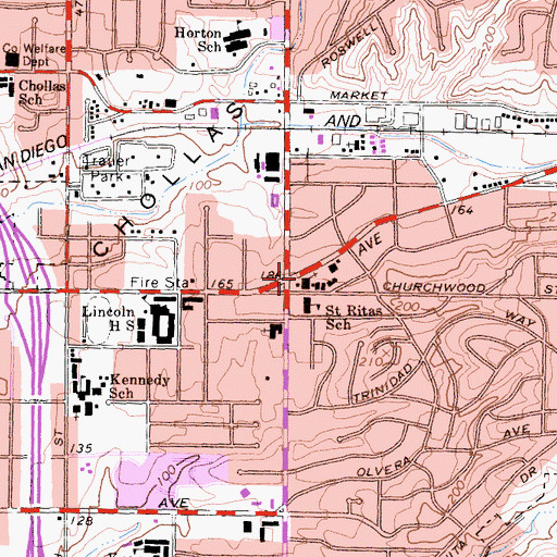 Topographic Map of Saint Ritas Catholic Church, CA