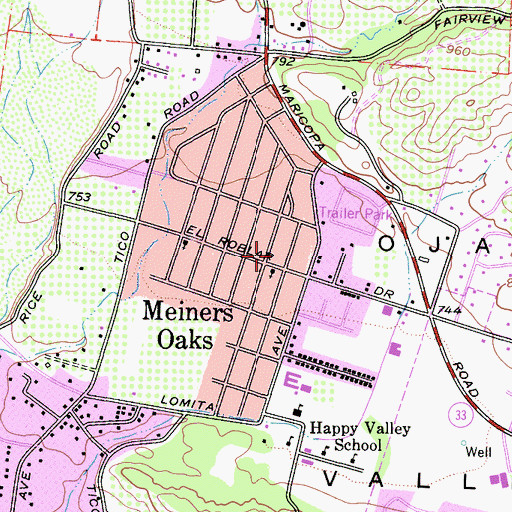 Topographic Map of Meiners Oaks Branch Ventura County Library, CA