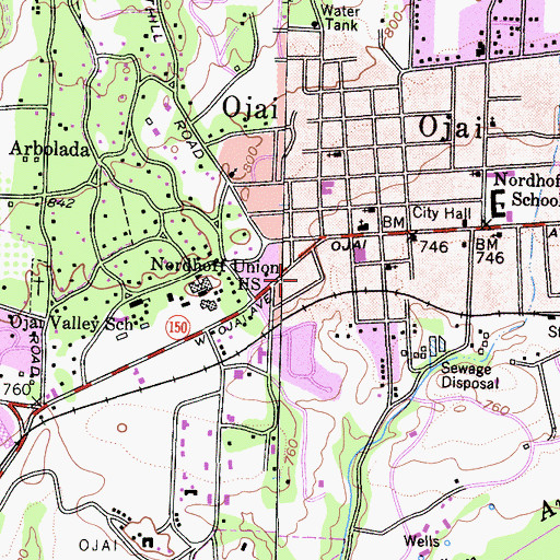 Topographic Map of Laurel Springs High School, CA
