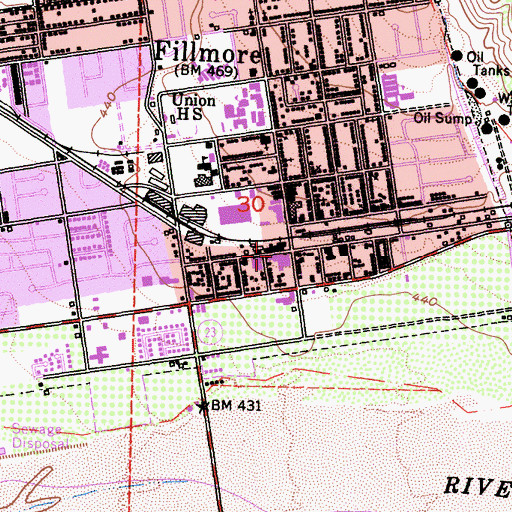 Topographic Map of Fillmore Shopping Center, CA