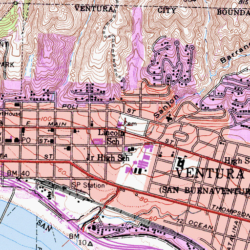 Topographic Map of Memorial Cemetery, CA