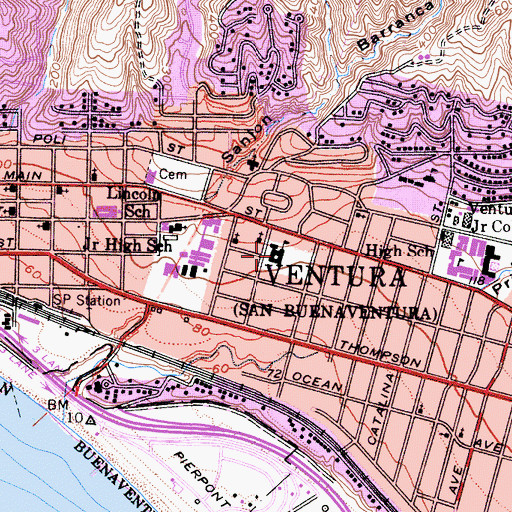 Topographic Map of Washington School, CA