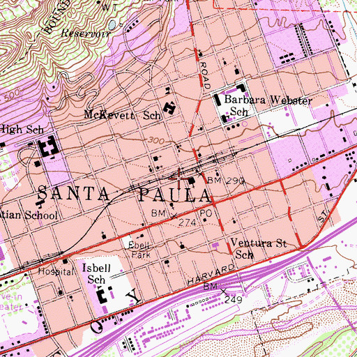 Topographic Map of Santa Paula United Methodist Church, CA
