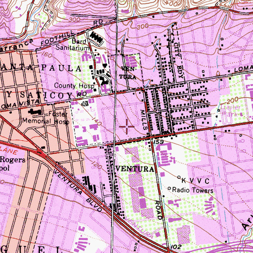 Topographic Map of Ventura Adult High School, CA