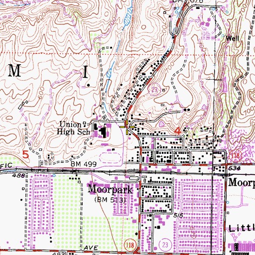 Topographic Map of Moorpark City Hall, CA