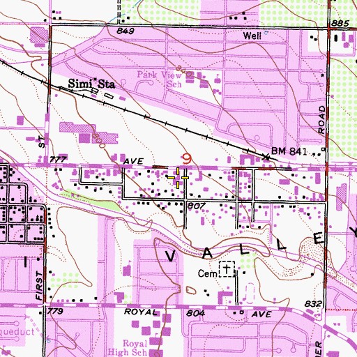 Topographic Map of Southwest Plaza Shopping Center, CA