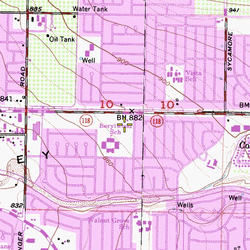 Topographic Map of Berylwood Park, CA