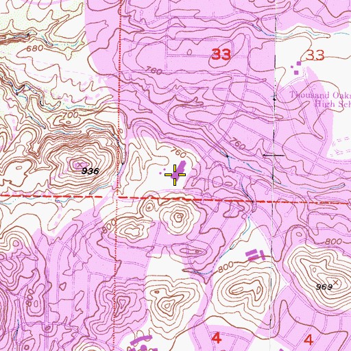 Topographic Map of Los Robles Hospital and Medical Center, CA