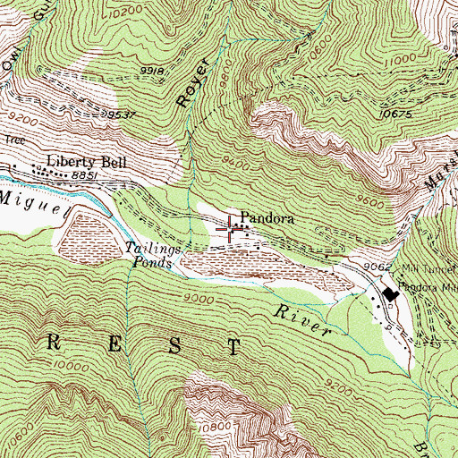 Topographic Map of Pandora, CO