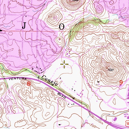 Topographic Map of Oaks Shopping Center, CA