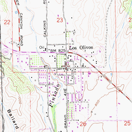 Topographic Map of Los Olivos Library, CA