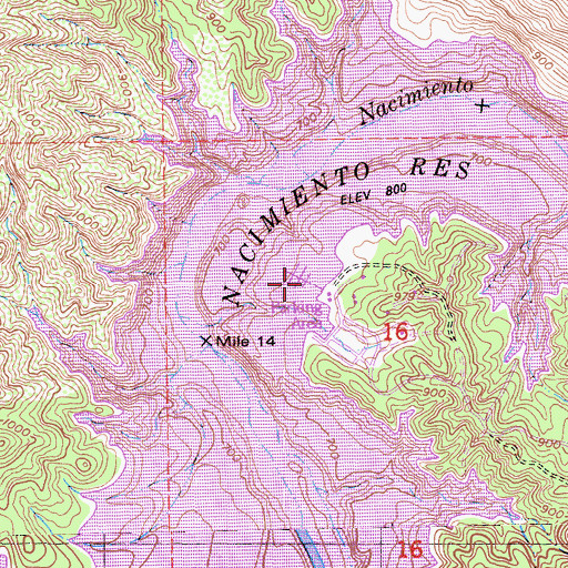 Topographic Map of Nacimiento Lake Marina, CA
