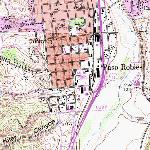Topographic Map of Paso Robles Post Office, CA