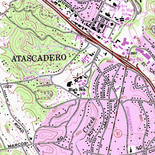 Topographic Map of Atascadero High School, CA