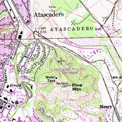 Topographic Map of Atascadero Pine Mountain Cemetery, CA