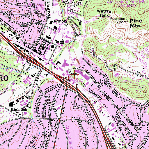 Topographic Map of Plaza del Camino Shopping Center, CA