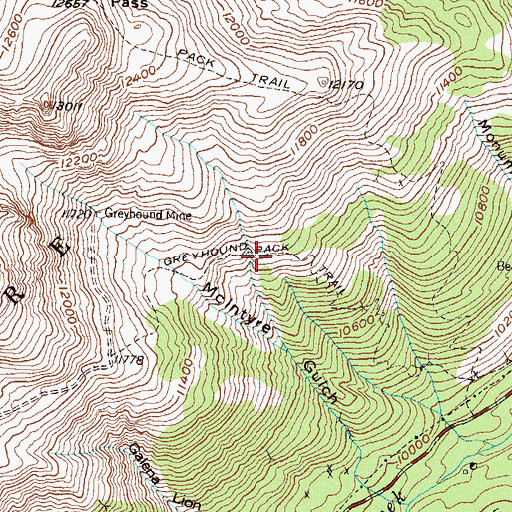 Topographic Map of Greyhound Pack Trail, CO