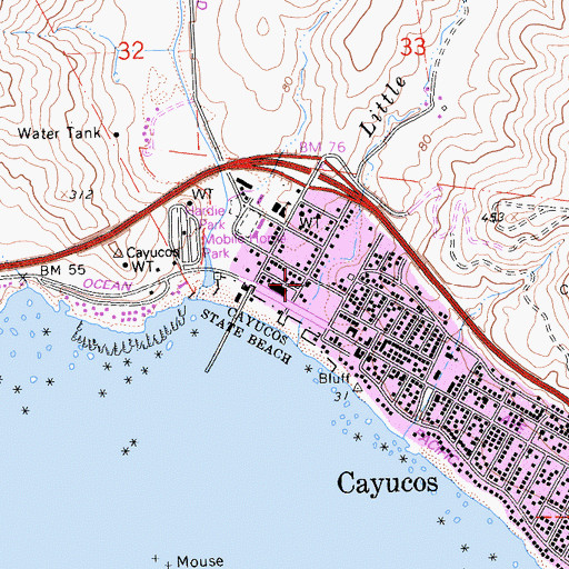 Topographic Map of Cayucos Post Office, CA