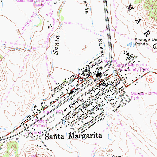 Topographic Map of Santa Margarita Post Office, CA