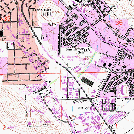 Topographic Map of San Luis Obispo Baseball Stadium, CA