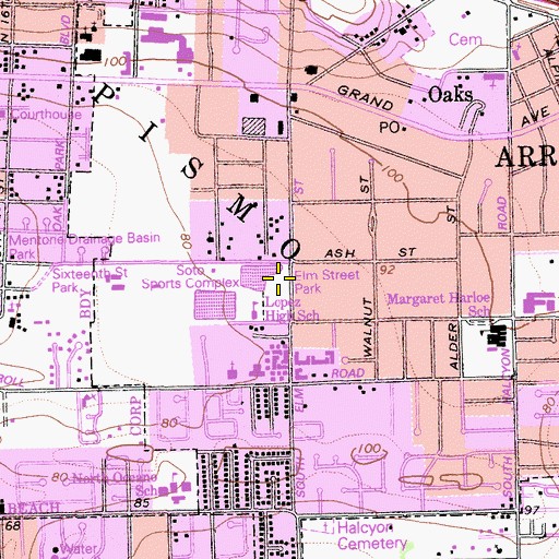 Topographic Map of Elm Street Park, CA