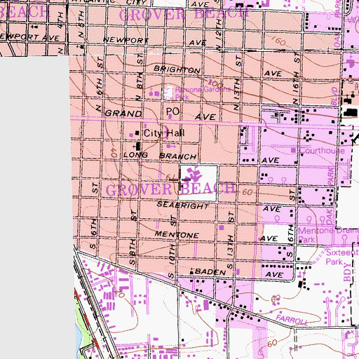 Topographic Map of Grover Beach Elementary School, CA