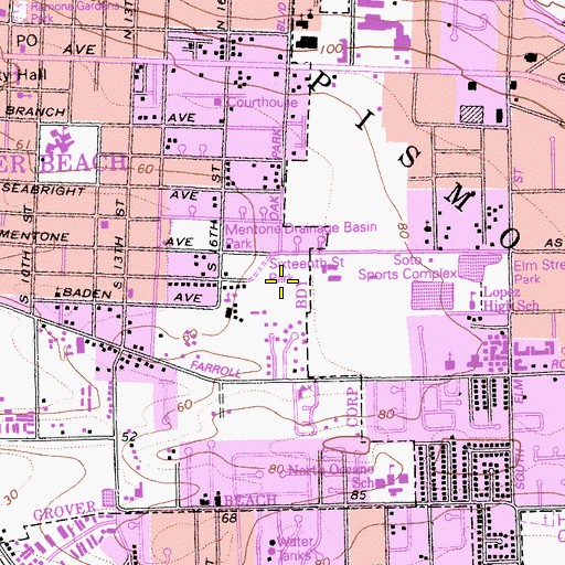 Topographic Map of Grover City Park, CA