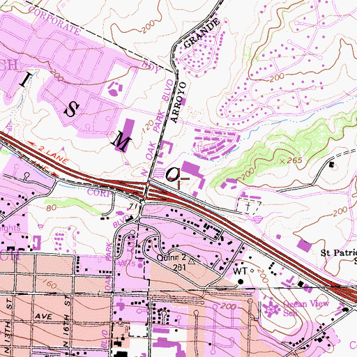 Topographic Map of Oak Park Plaza Shopping Center, CA