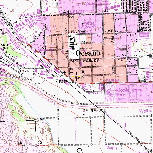 Topographic Map of Oceano Post Office, CA