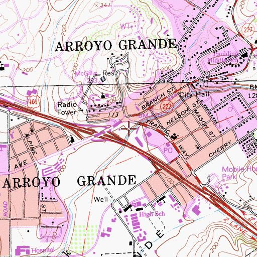 Topographic Map of Arroyo Grande Post Office, CA