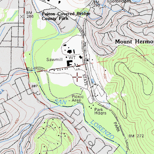 Topographic Map of Roaring Camp Depot, CA