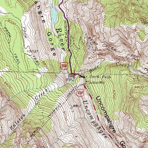 Topographic Map of Bear Creek Falls, CO
