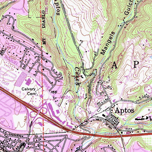 Topographic Map of Aptos Rancho, CA
