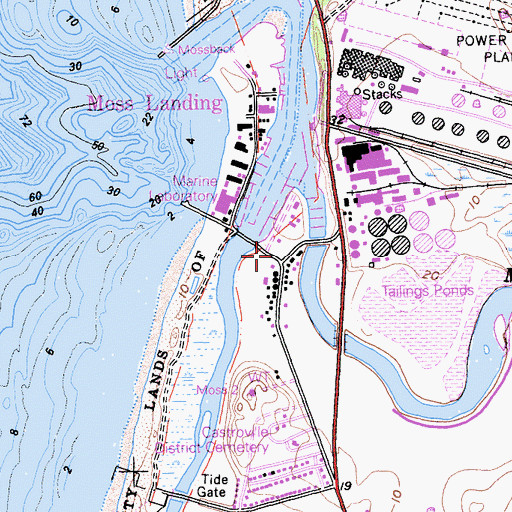 Topographic Map of Moss Landing Harbor District Office, CA