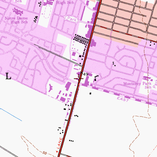 Topographic Map of Main Street Shopping Center, CA
