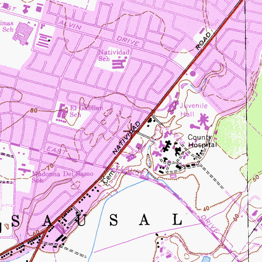Topographic Map of Monterey County Juvenile Hall, CA