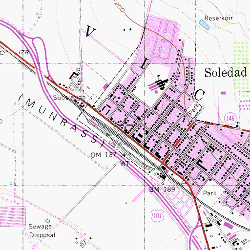 Topographic Map of Soledad Branch Monterey County Free Libraries, CA