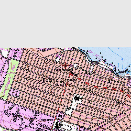 Topographic Map of Pacific Grove Chamber of Commerce, CA