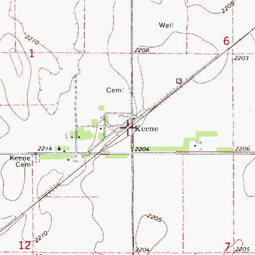 Topographic Map of Keene (historical), NE