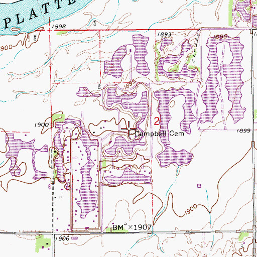 Topographic Map of Campbell Gravesite and Monument, NE