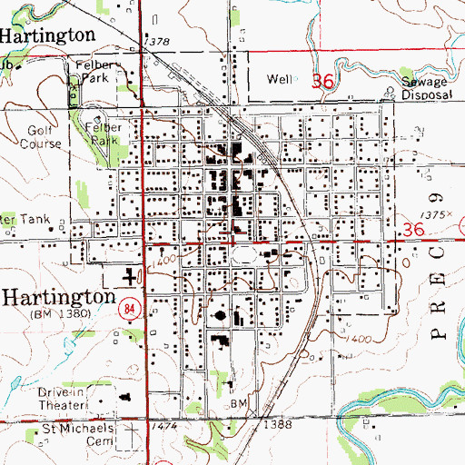 Topographic Map of Hartington, Home of Two Nebraska Governors Historical Marker, NE