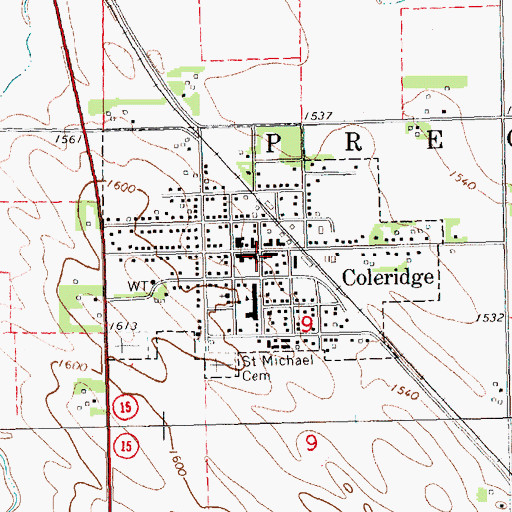 Topographic Map of Coleridge Village Park Campground, NE